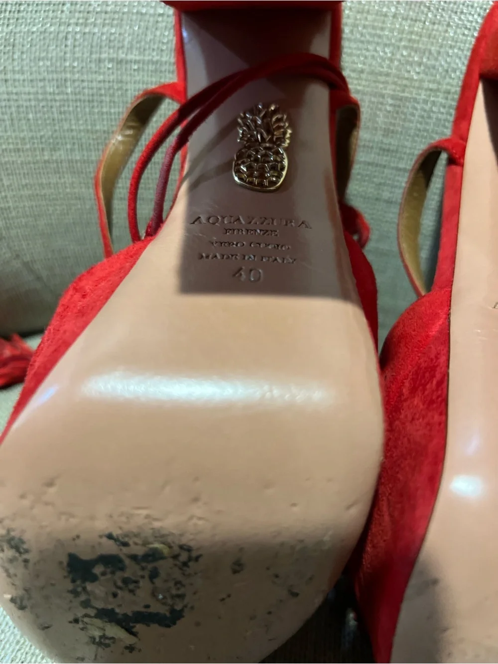 Aquazzura Red Suede Tassel Platform Block Heel Sandals